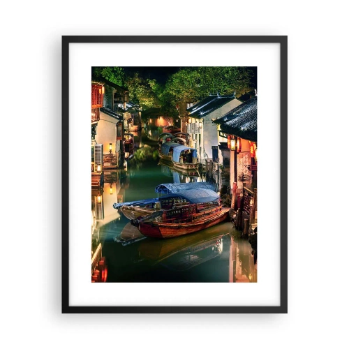 Poster in een zwarte lijst - Een avond op een Chinese straat - 40x50 cm