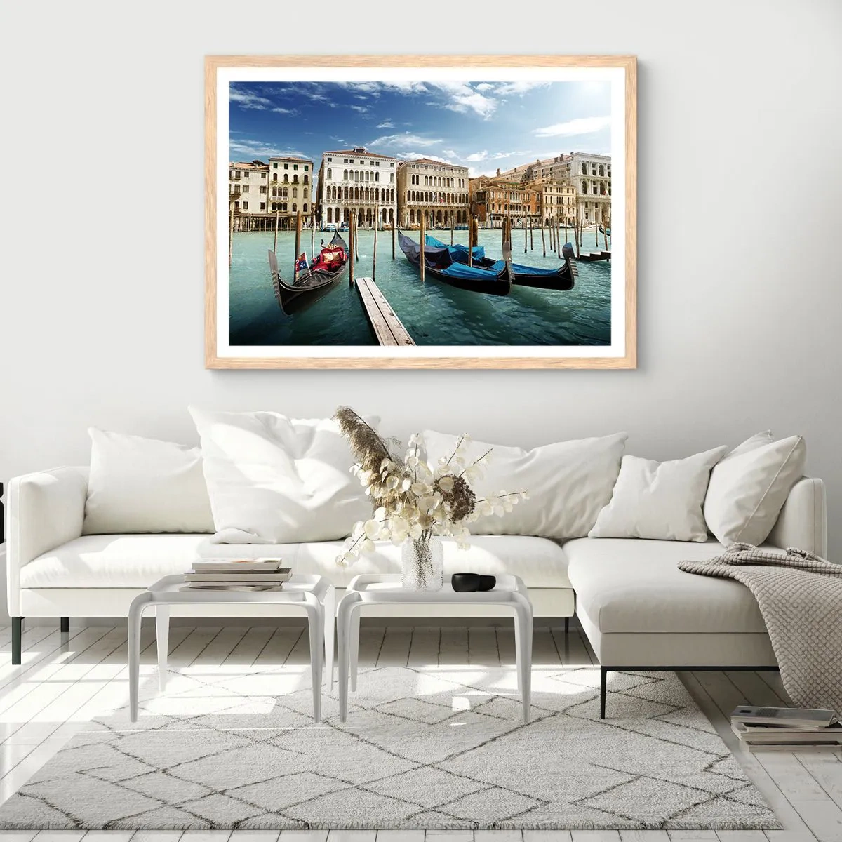 Een poster in een licht eiken lijst - Paleizen in het blauw - 100x70 cm