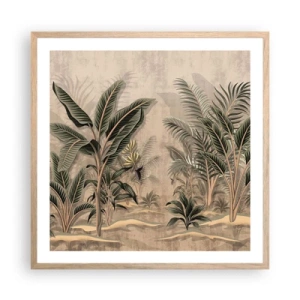 Een poster in een licht eiken lijst - Een gravure in koloniale stijl - 60x60 cm