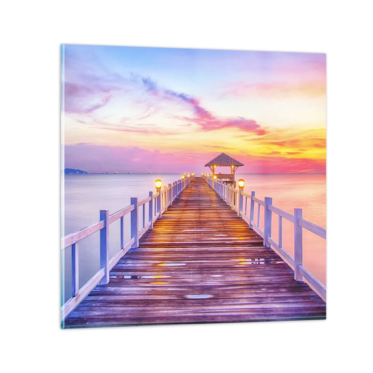 Schilderen op glas - De lila-gouden stilte van de avond - 70x70 cm