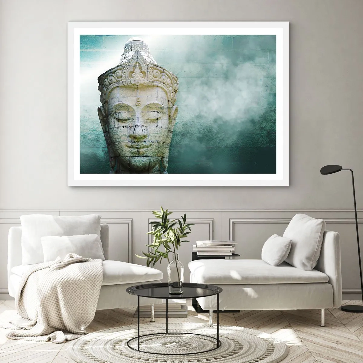 Poster in een witte lijst - Op zoek naar het licht - 91x61 cm