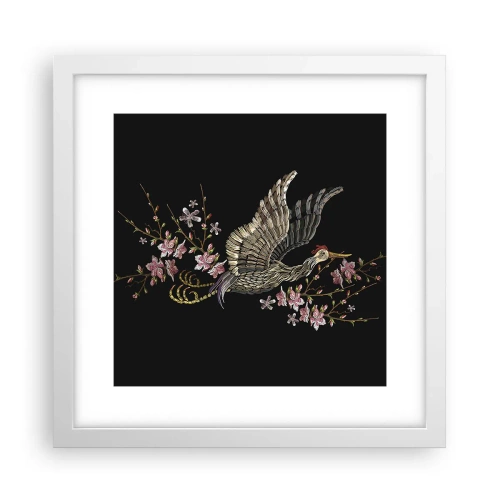 Poster in een witte lijst - Exotische geborduurde vogel - 30x30 cm