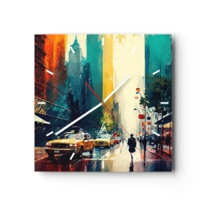 Wandklok - Klok - New York – zelfs de regen is hier kleurrijk - 40x40 cm