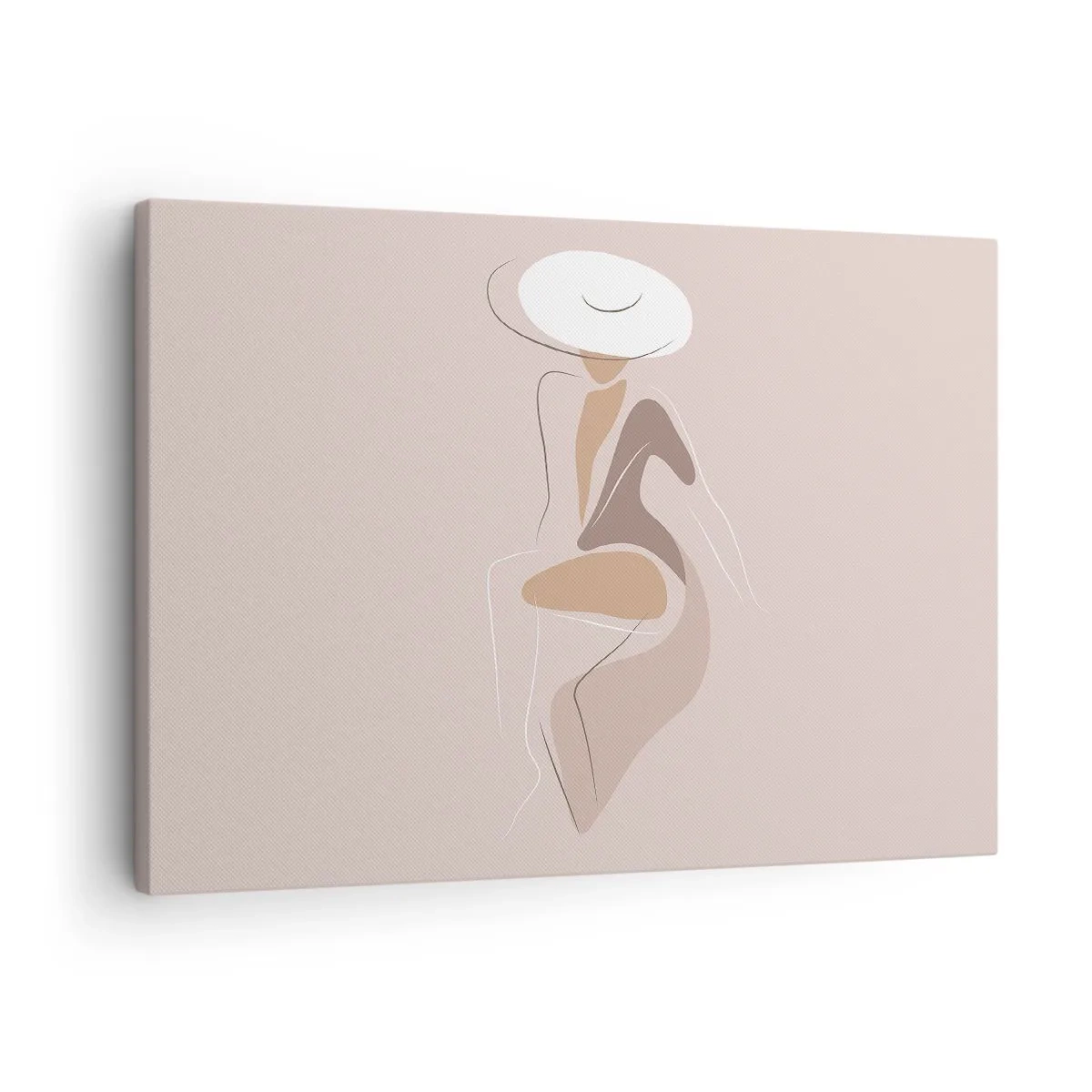 Schilderen op canvas - Minimalistisch silhouet van een vrouw met een hoed - 70x50cm - Een dame zijn - Moderne wanddecoratie voor woonkamer en slaapkamer ARTTOR