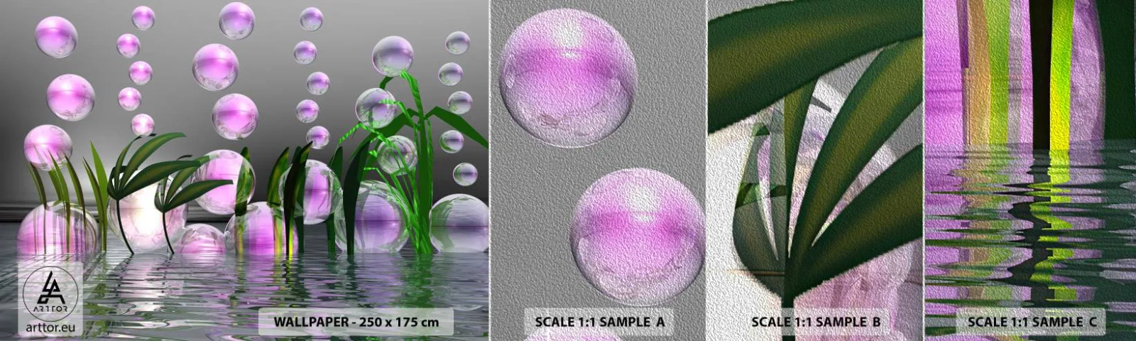 Fotobehang Monster Premium Sand - Een reflecterende compositie van lichtheid en leven - Abstractie, Grafisch, 3D - 100x30 cm