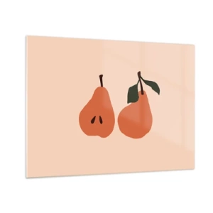 Schilderen op glas - Illustratie van twee peren op een beige achtergrond in minimalistische stijl - 70x50cm - Zoetheid zelf - Moderne wanddecoratie voor woonkamer en slaapkamer ARTTOR