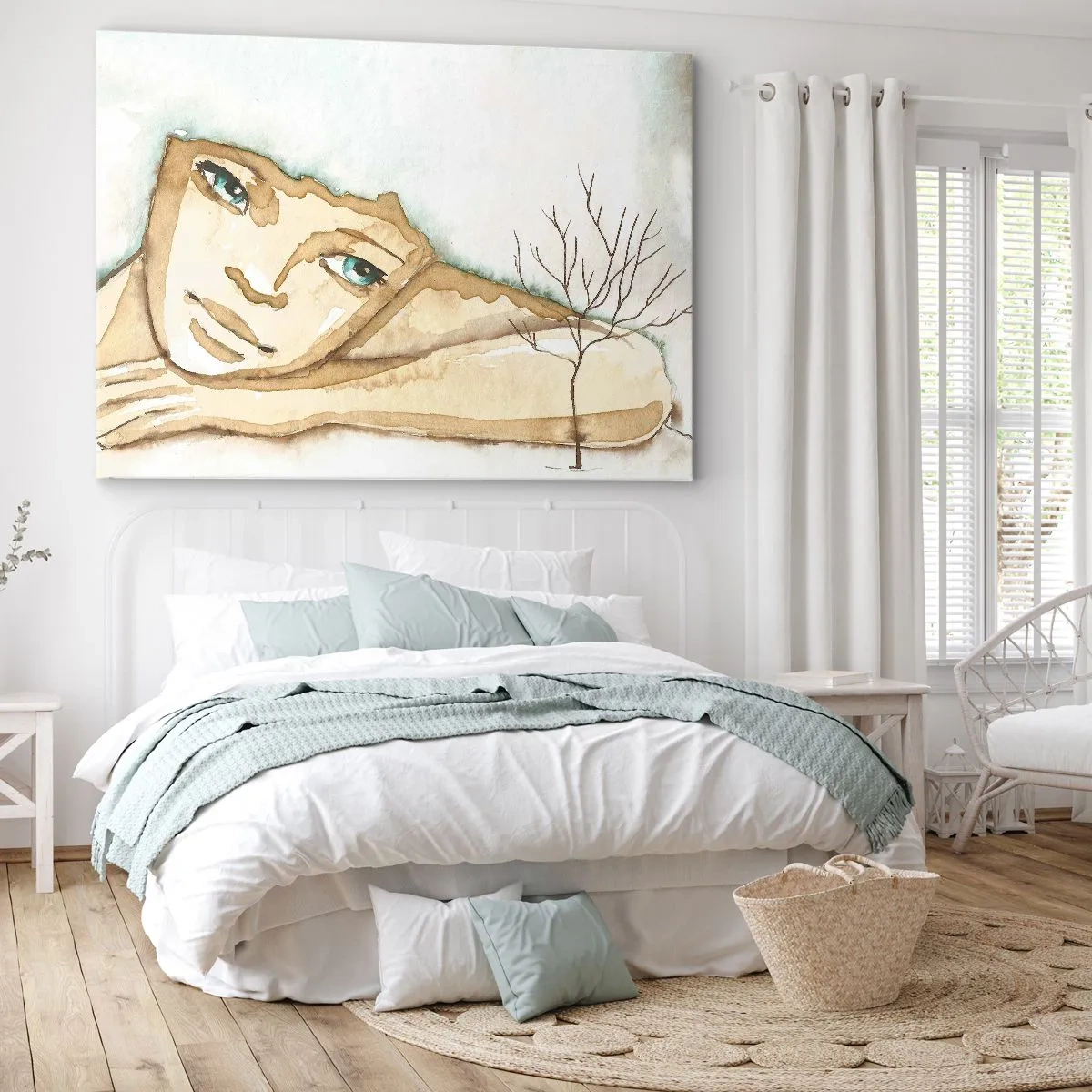 Schilderen op canvas - Artistiek portret van een vrouw in pastelkleuren - 70x50cm - De boom der poëzie groeit uit stilte - Moderne wanddecoratie voor woonkamer en slaapkamer ARTTOR