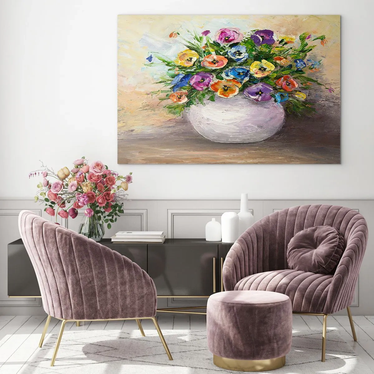 Schilderen op glas - Stilleven met een witte vaas - 120x80 cm