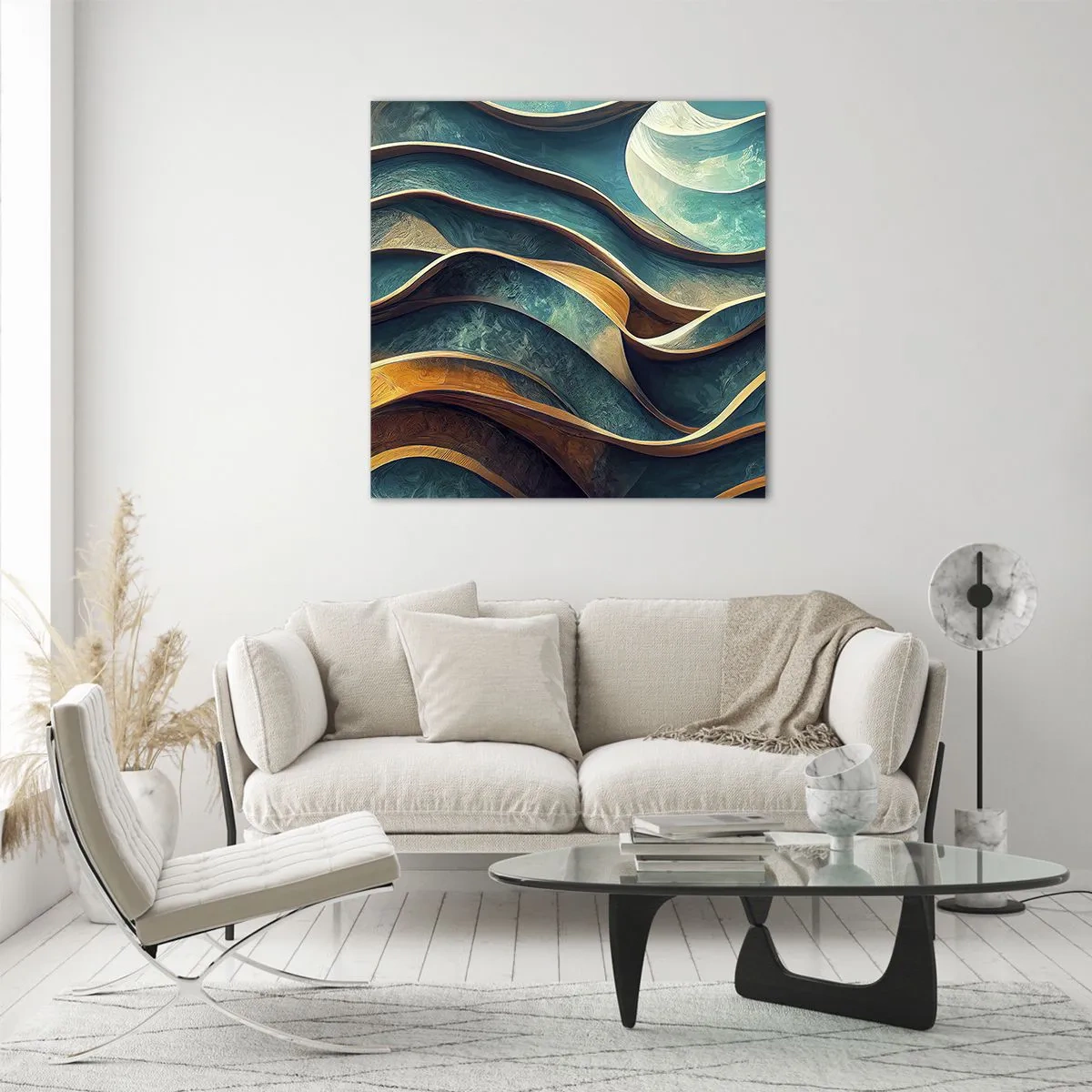 Schilderen op glas - Meanders van blauw - 30x30 cm