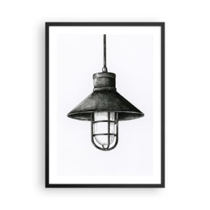 Poster in een zwarte lijst - Schets van een industriële hanglamp - 50x70cm - Zoals jaren geleden… - Moderne wanddecoratie voor woonkamer en slaapkamer ARTTOR