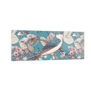 Schilderen op glas - In witte abeel met het zingen van de nachtegaal - 140x50 cm