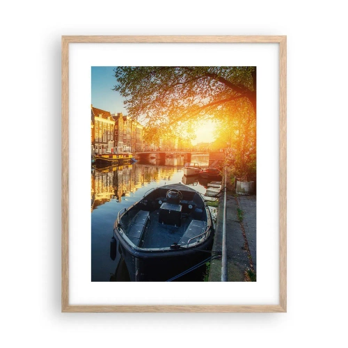 Een poster in een licht eiken lijst - Ochtend in Amsterdam - 40x50 cm