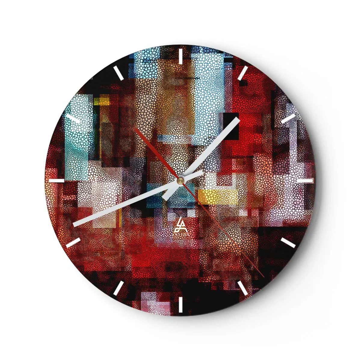 Wandklok - Klok - Abstracte composities in tinten rood en goud met een geometrisch patroon - 30x30cm - Het is een allegaartje - Moderne wanddecoratie voor woonkamer, keuken en slaapkamer ARTTOR