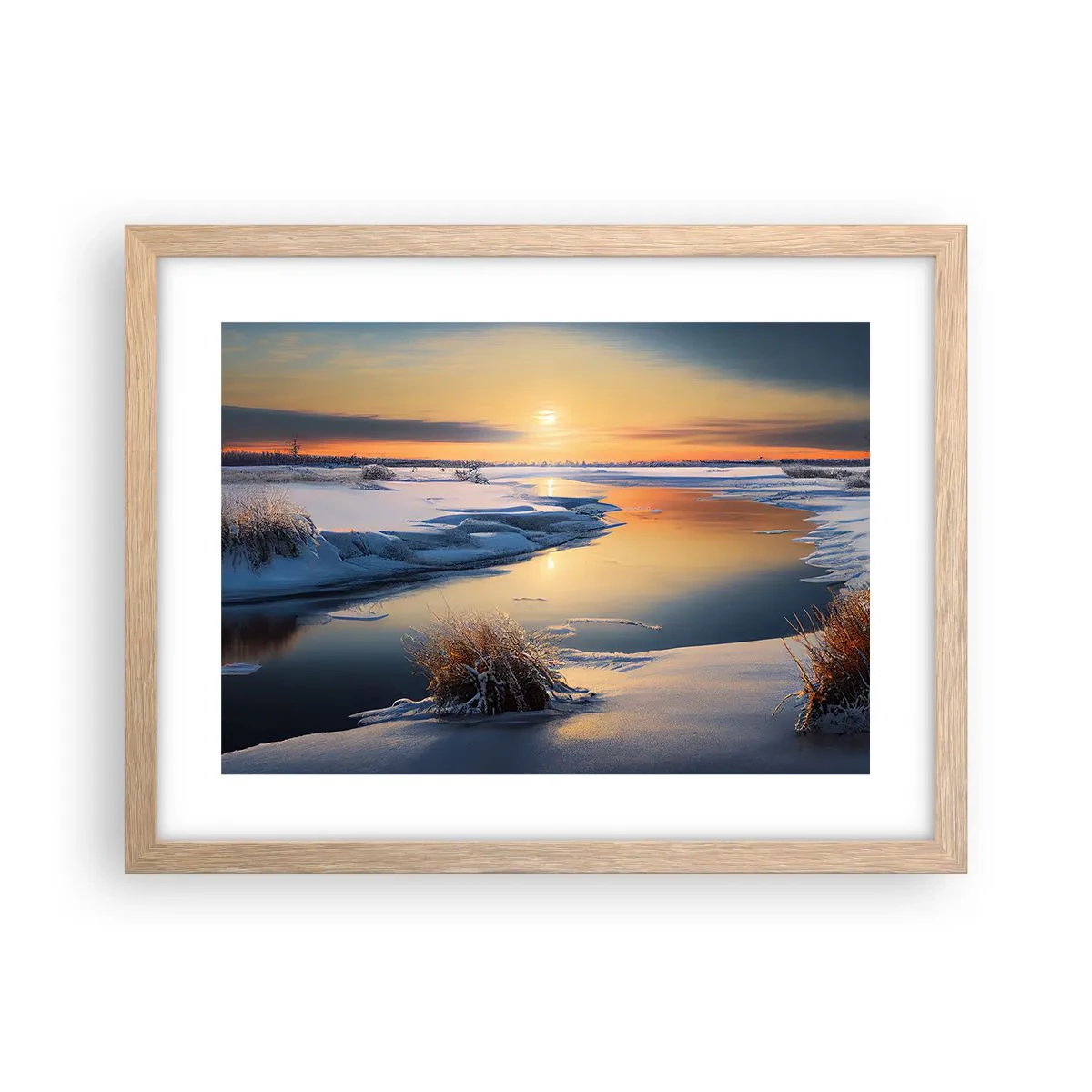 Een poster in een licht eiken lijst - Winterse zonsondergang - 40x30 cm