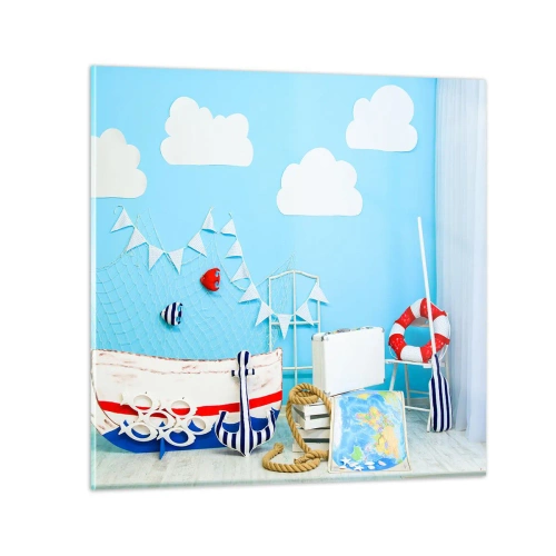 Schilderen op glas - Het verlangen van een kind naar avontuur - 60x60 cm