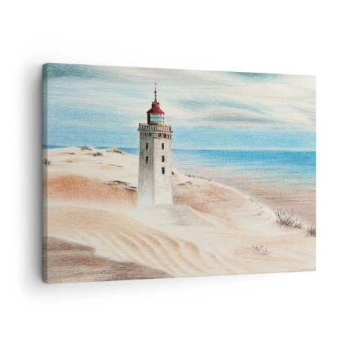 Schilderen op canvas - Een vuurtoren omgeven door zandduinen en een blauwe lucht - 70x50cm - Altijd staren naar de zee - Moderne wanddecoratie voor woonkamer en slaapkamer ARTTOR