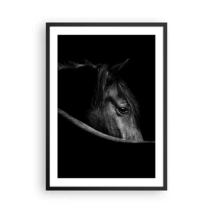 Poster in een zwarte lijst - Zwart-witportret van een paard in een artistieke benadering - 50x70cm - Zwarte Prins - Moderne wanddecoratie voor woonkamer en slaapkamer ARTTOR
