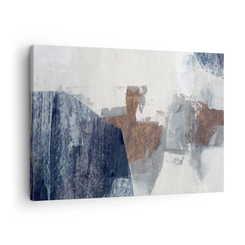 Schilderen op canvas - Abstracte vormen in tinten blauw en bruin - 70x50cm - Blauwe en bruine vormen - Moderne wanddecoratie voor woonkamer en slaapkamer ARTTOR