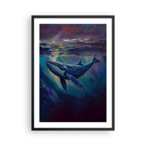 Poster in een zwarte lijst - Een sfeervolle afbeelding van een walvis in onderwaterlicht - 50x70cm - Welkom in mijn wereld - Moderne wanddecoratie voor woonkamer en slaapkamer ARTTOR