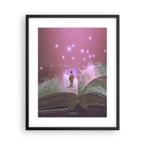Poster in een zwarte lijst - Uitnodiging voor een andere wereld - lees! - 40x50 cm