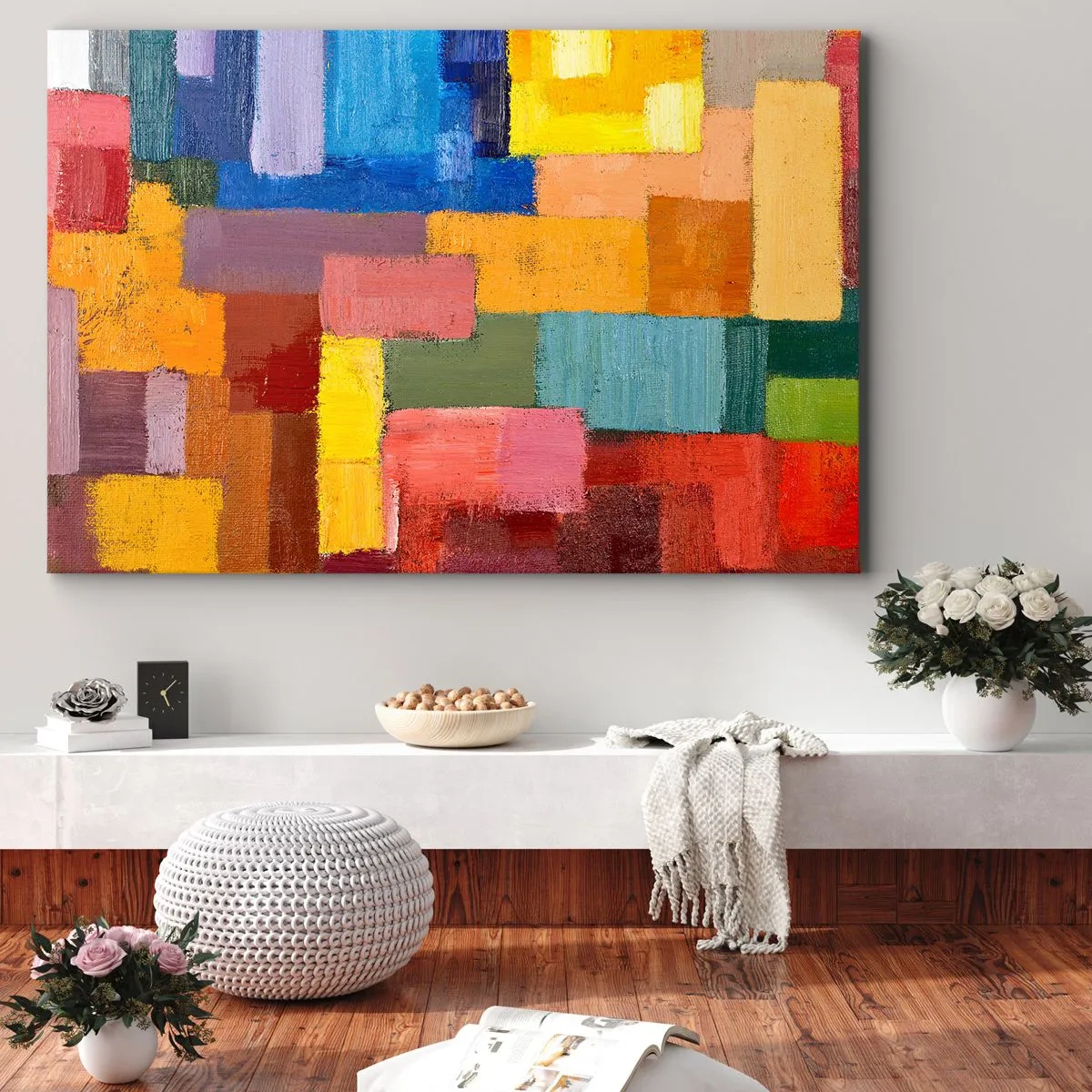 Schilderen op canvas - Kleurrijke abstracte rechthoeken in verschillende tinten - 70x50cm - Elk is anders, allemaal kleurrijk - Moderne wanddecoratie voor woonkamer en slaapkamer ARTTOR