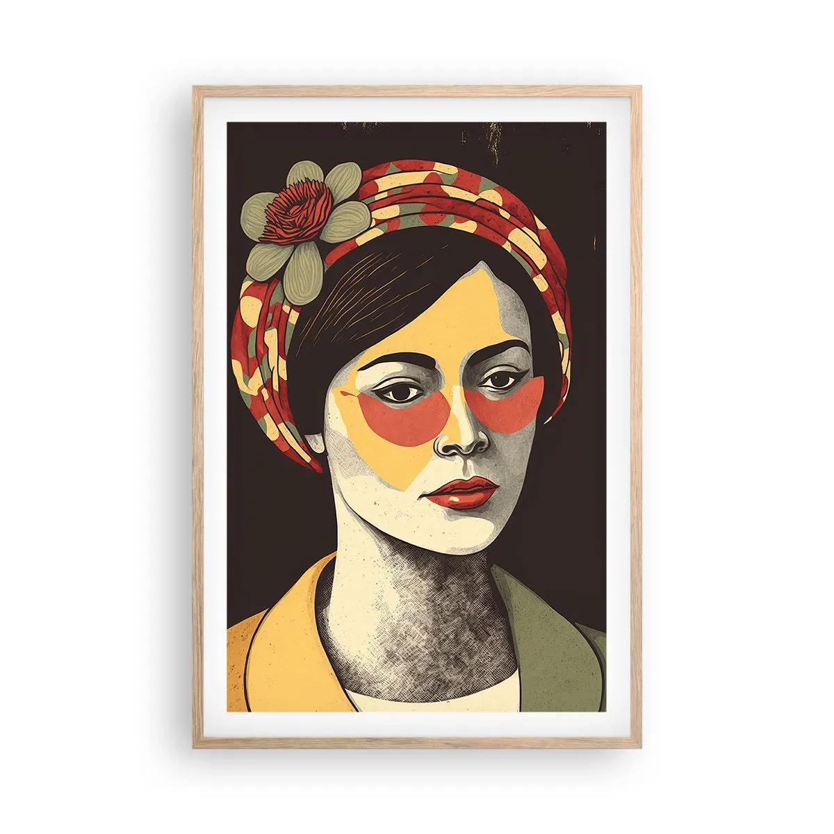 Een poster in een licht eiken lijst - Koraal Dame - 61x91 cm