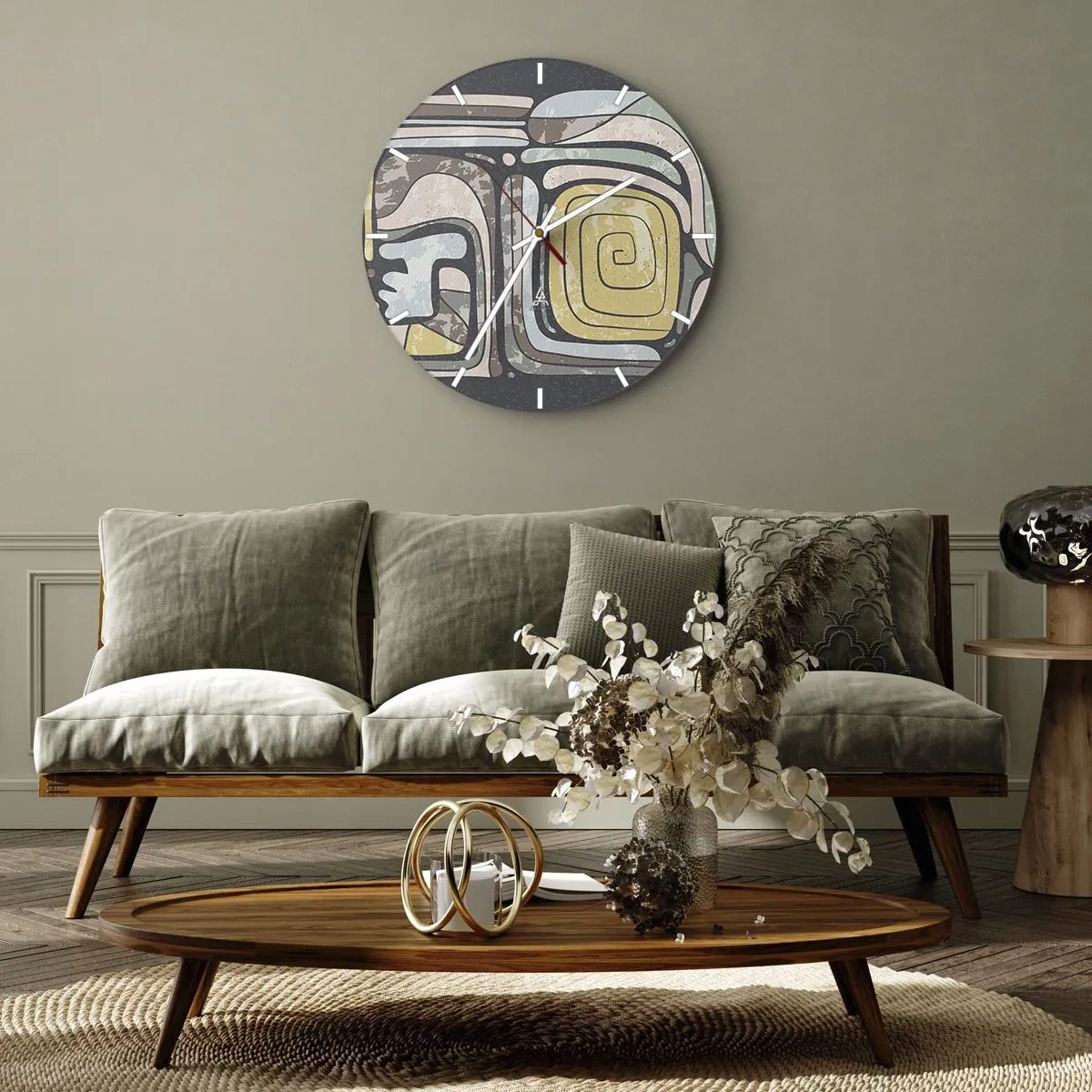 Wandklok - Klok - Abstracte vormen met een spiraalmotief in etnische stijl - 30x30cm - Abstractie in de precolumbiaanse geest - Moderne wanddecoratie voor woonkamer, keuken en slaapkamer ARTTOR