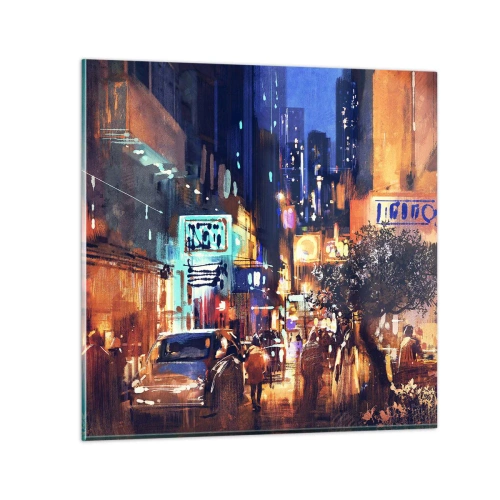Schilderen op glas - En de stad is wakker - 30x30 cm