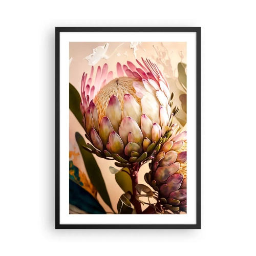Poster in een zwarte lijst - Close-up van een proteabloem in warme kleuren - 50x70cm - Teeder omarmd - Moderne wanddecoratie voor woonkamer en slaapkamer ARTTOR