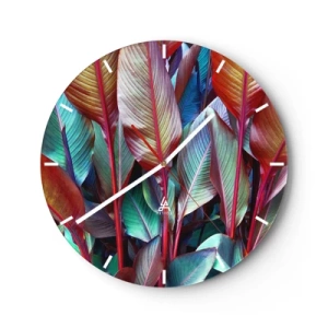 Wandklok - Klok - Kleurrijke bladeren van tropische planten - 30x30cm - Een kleurrijk struikgewas - Moderne wanddecoratie voor woonkamer, keuken en slaapkamer ARTTOR