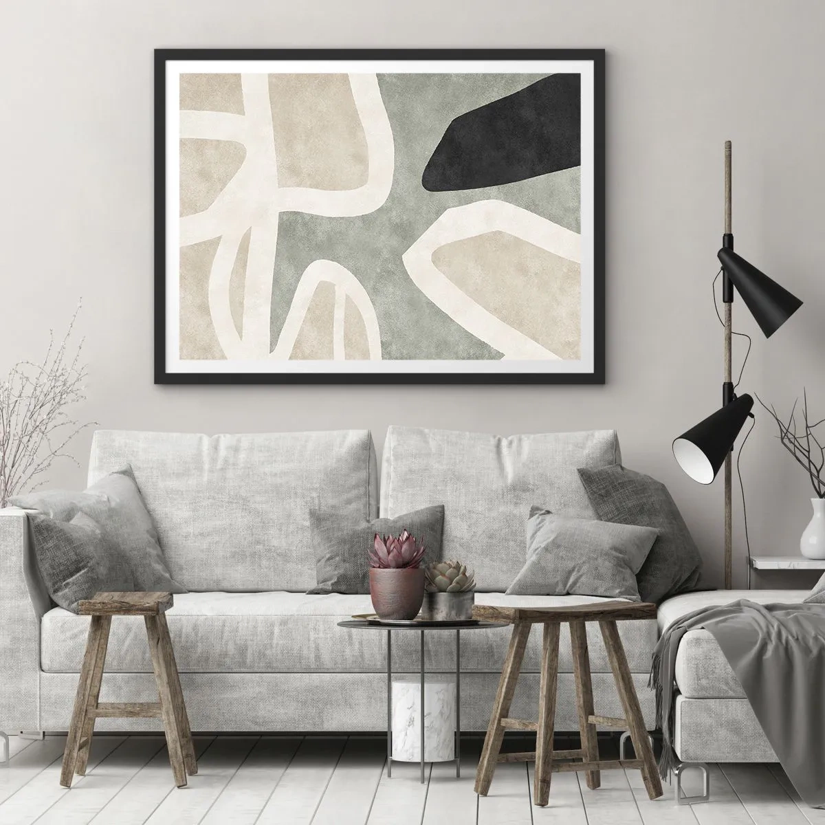 Poster in een zwarte lijst - Compositie met een zwart motief - 100x70 cm