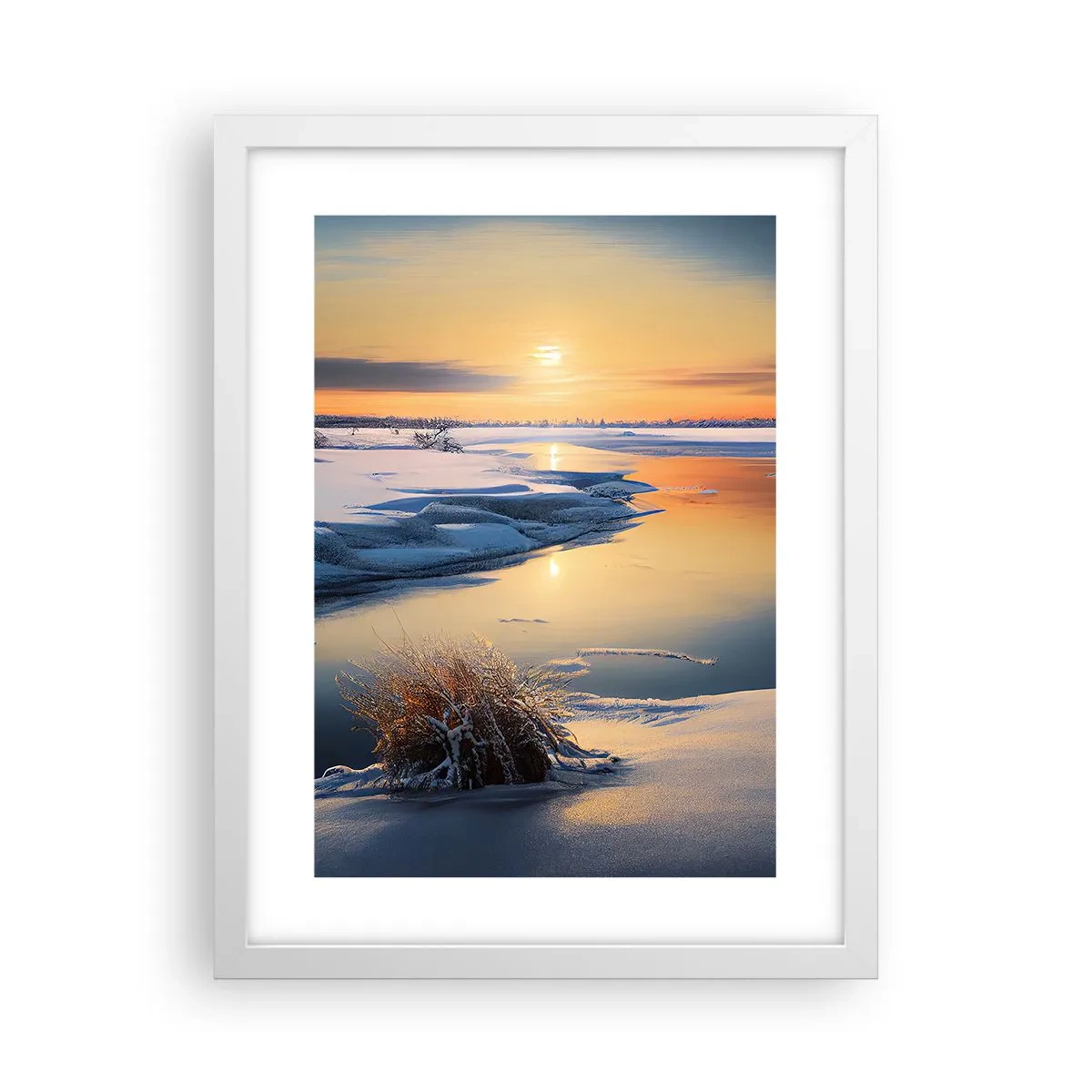 Poster in een witte lijst - Winterse zonsondergang - 30x40 cm