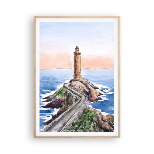 Een poster in een licht eiken lijst - Kijkend naar de zee - 70x100 cm