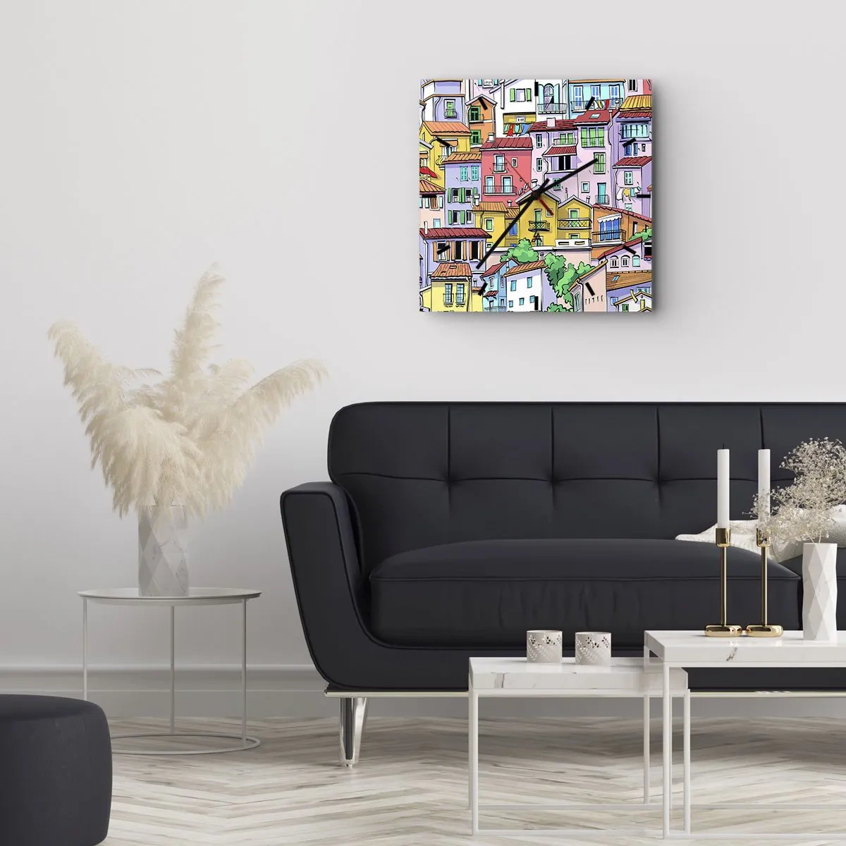 Wandklok - Klok - Vrolijke stad - 40x40 cm