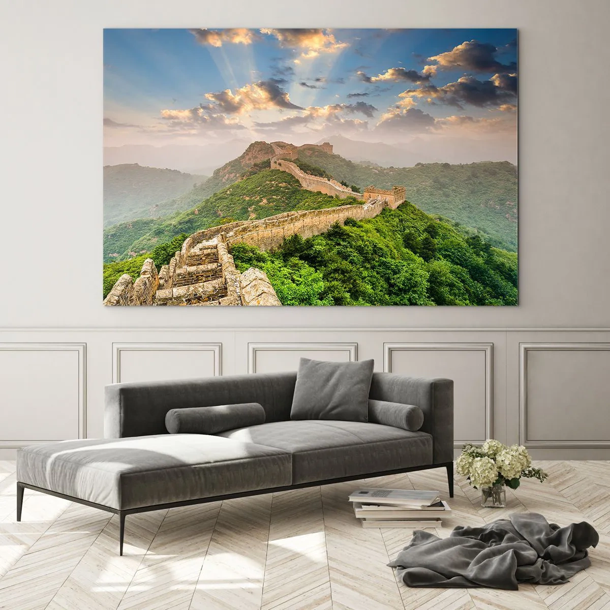 Schilderen op glas - De Chinese Muur in een bergachtig landschap - 70x50cm - Eeuwige grootheid - Moderne wanddecoratie voor woonkamer en slaapkamer ARTTOR