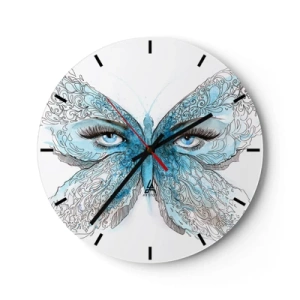 Wandklok - Klok - Blauwe vlinder met oogdetail en delicaat artistiek patroon - 30x30cm - Eros pimpelmees - Moderne wanddecoratie voor woonkamer, keuken en slaapkamer ARTTOR
