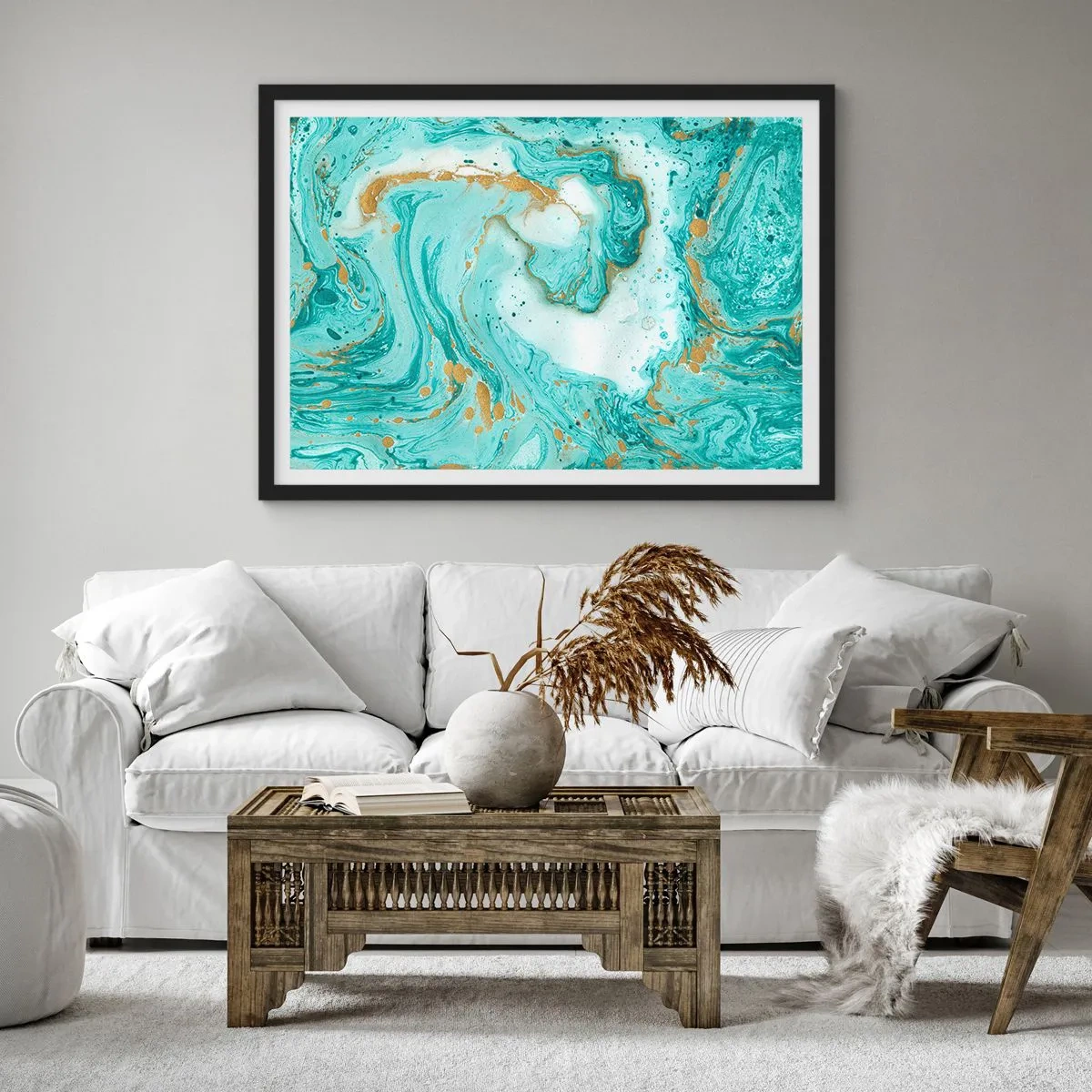 Poster in een zwarte lijst - Onder de grote golf van het Edo-tijdperk - 100x70 cm