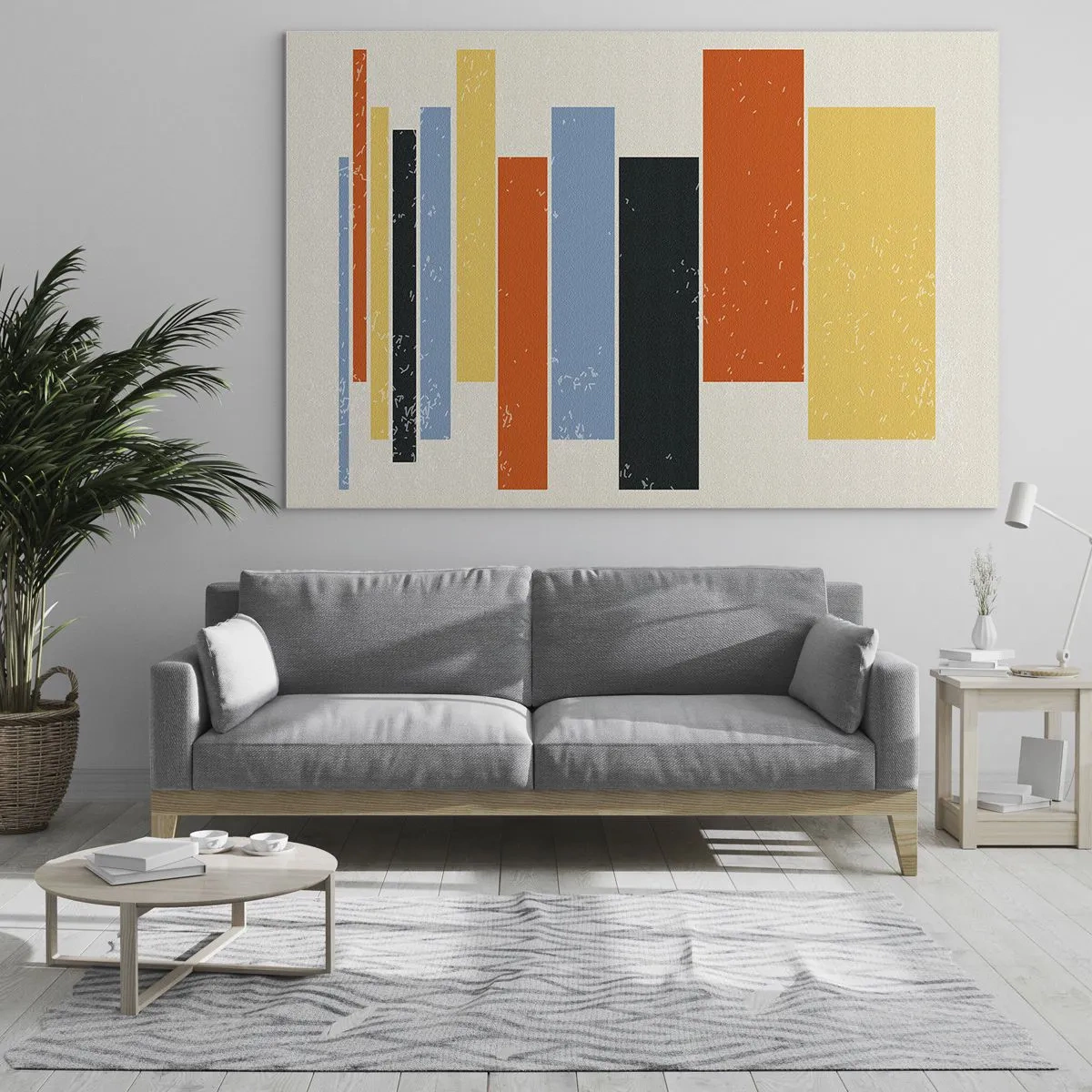 Schilderen op glas - Geometrische strepen in een ritmische compositie op een lichte achtergrond - 70x50cm - Muzieknotatie - Moderne wanddecoratie voor woonkamer en slaapkamer ARTTOR