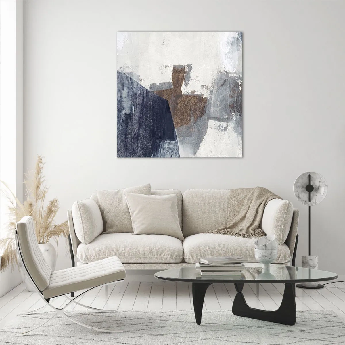 Schilderen op glas - Blauwe en bruine vormen - 30x30 cm