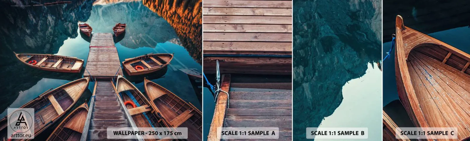 Fotobehang Monster Zelfklevend Deluxe Sticker - Ik wacht bij de jachthaven - Landschap, Meer, Tirol - 100x30 cm