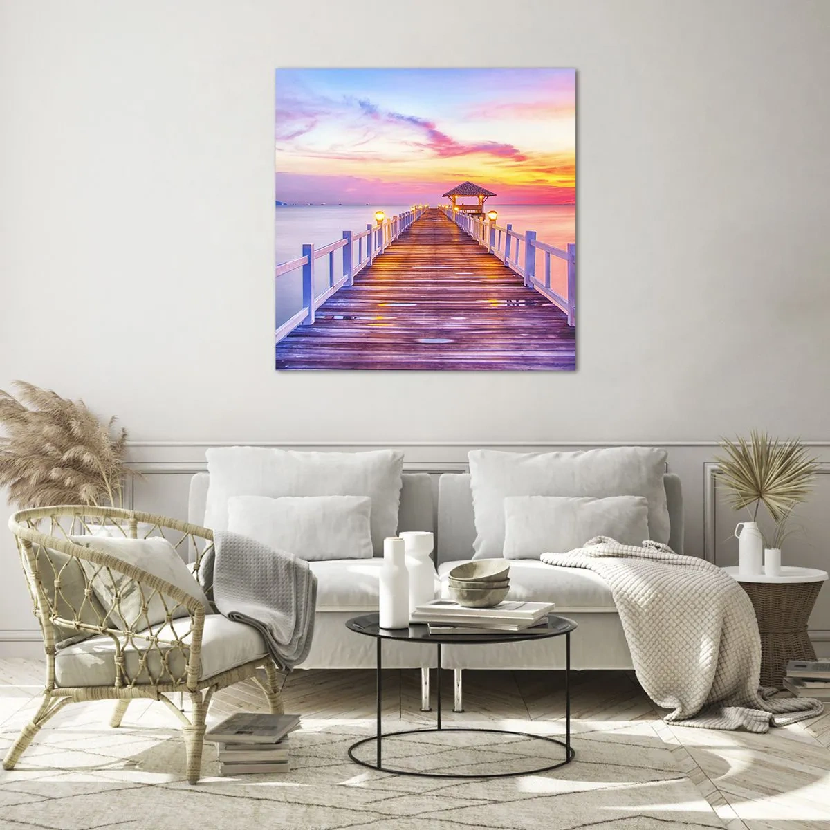 Schilderen op glas - De lila-gouden stilte van de avond - 60x60 cm