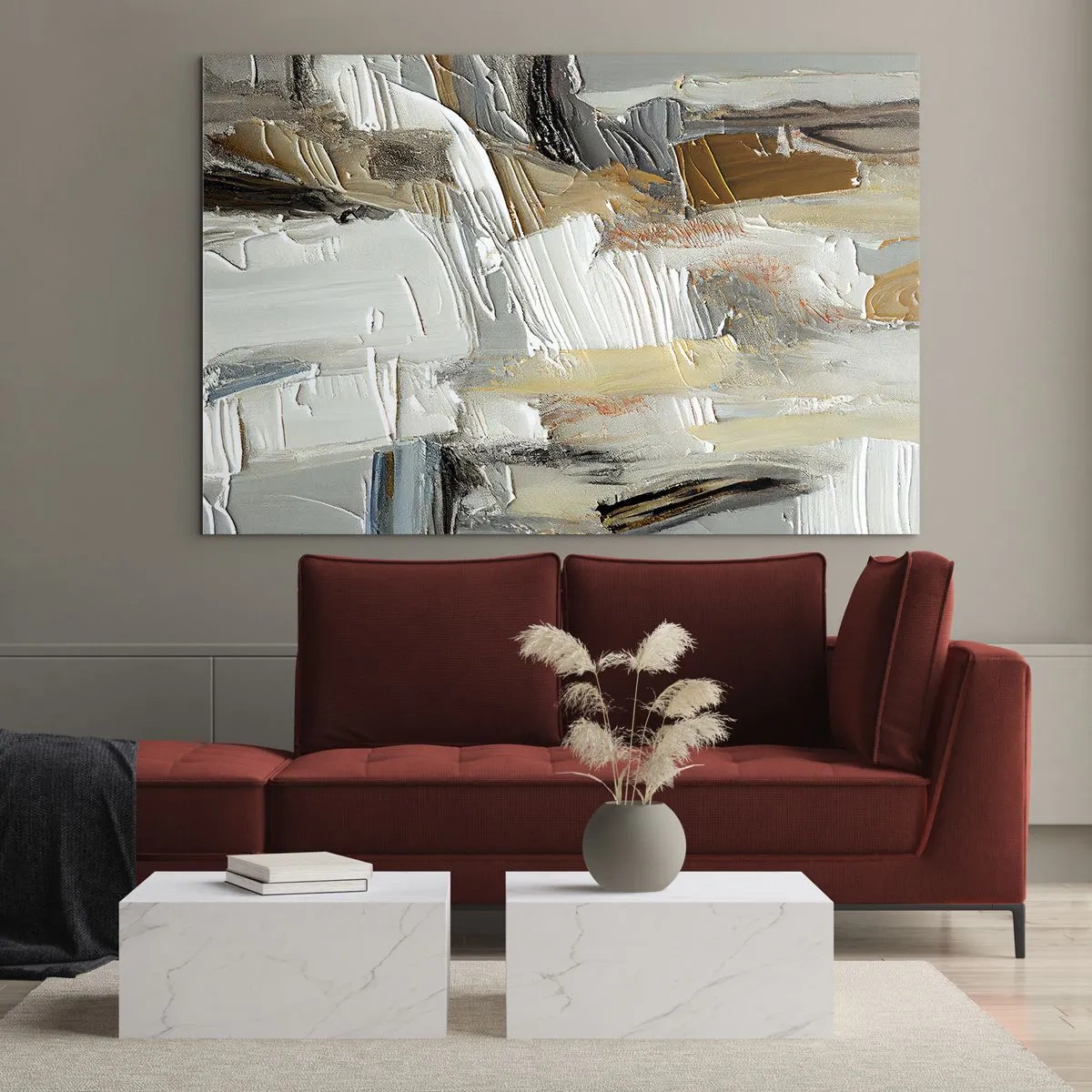 Schilderen op glas - Een abstracte compositie in aardse tinten met een kenmerkende textuur. - 70x50cm - Kleurrijke lagen - Moderne wanddecoratie voor woonkamer en slaapkamer ARTTOR