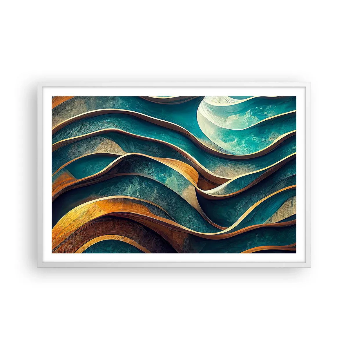 Poster in een witte lijst - Meanders van blauw - 91x61 cm