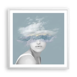 Poster in een witte lijst - Met hoofd in de wolken - 60x60 cm