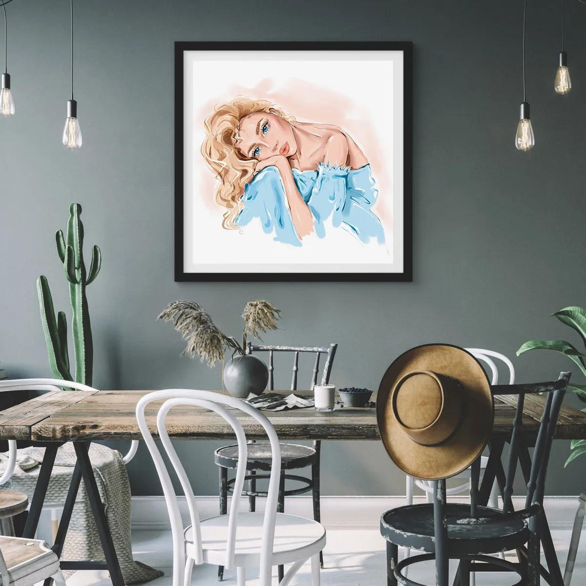 Poster in een zwarte lijst - Dromerig in het blauw - 40x40 cm