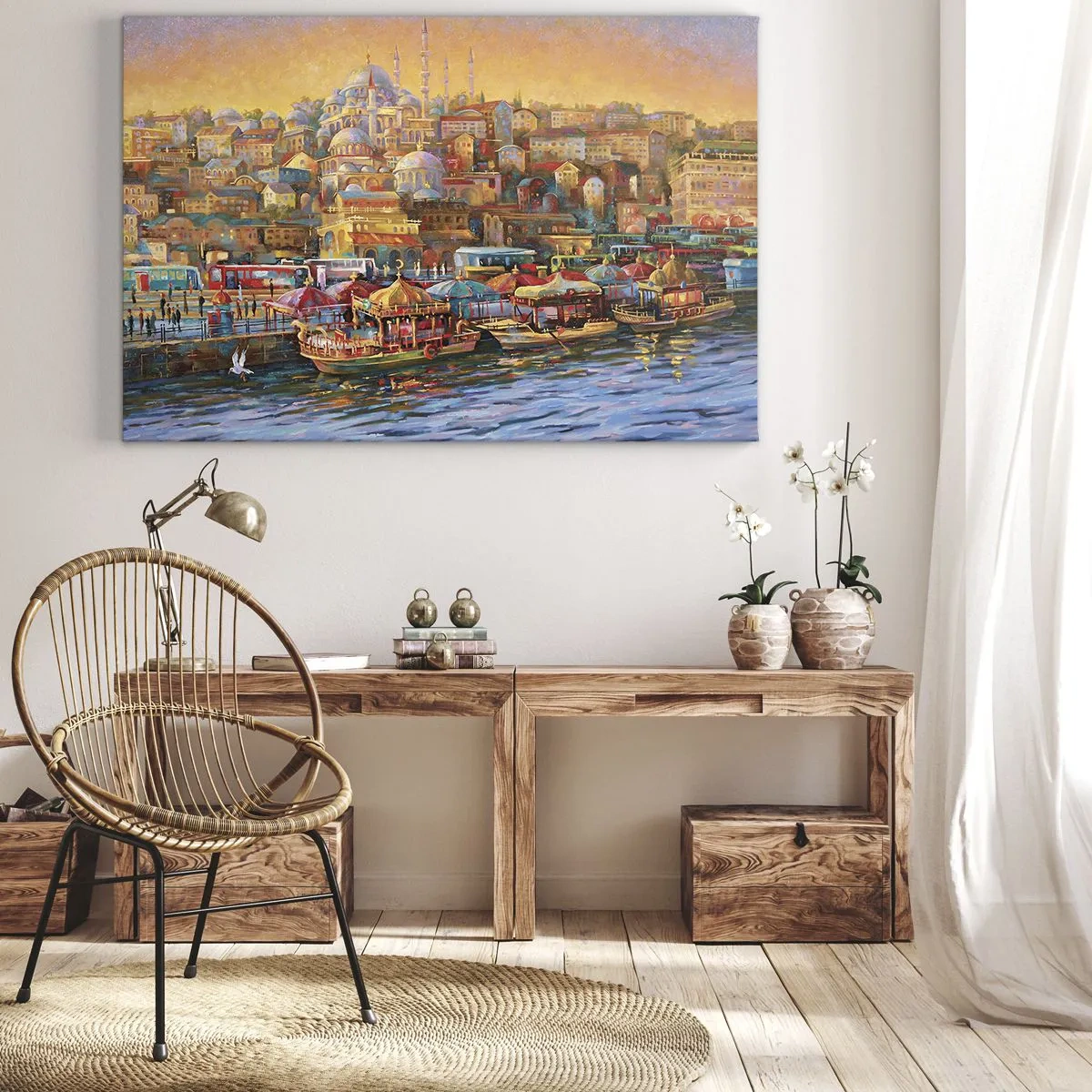 Schilderen op canvas - Schilderachtig panorama van Istanbul met uitzicht op de baai en de stad - 70x50cm - Istanboel verhaal - Moderne wanddecoratie voor woonkamer en slaapkamer ARTTOR