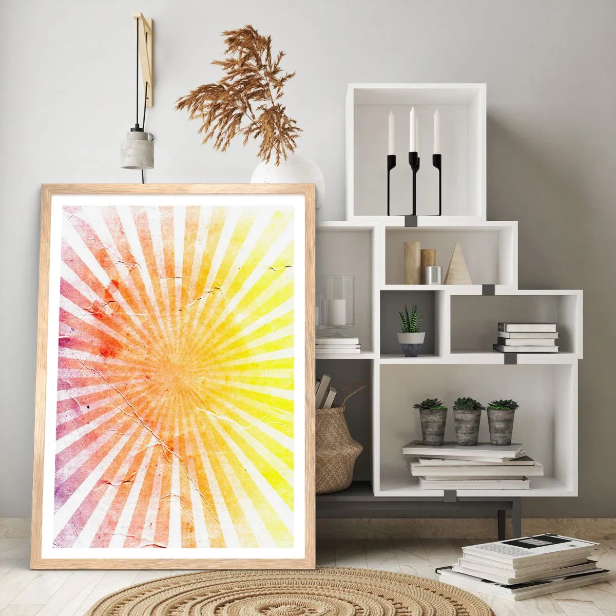 Een poster in een licht eiken lijst - Zonsopgangen en zonsondergangen - 70x100 cm