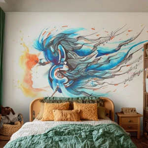 Zelfklevend Fotobehang Deluxe Sticker - Laat de muziek spelen - Abstractie, Vrouw, Muziek - 200x140 cm