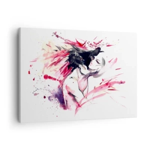 Schilderen op canvas - Abstract portret van een vrouw met dynamische rode accenten - 70x50cm - Een liefdesvervulling - Moderne wanddecoratie voor woonkamer en slaapkamer ARTTOR