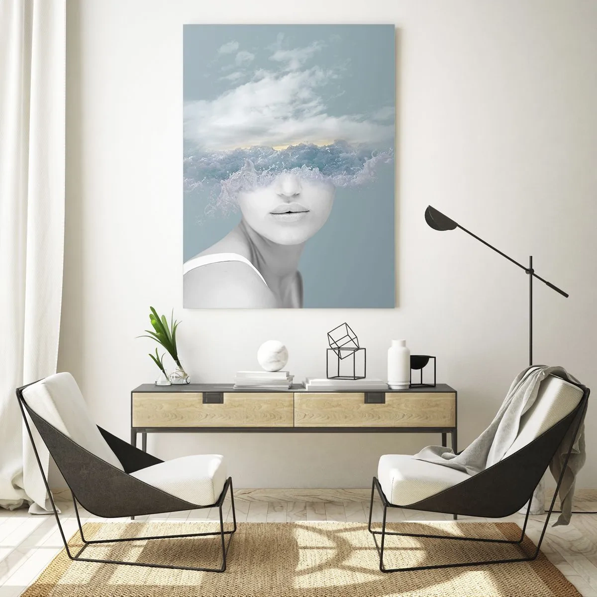 Schilderen op glas - Met hoofd in de wolken - 80x120 cm